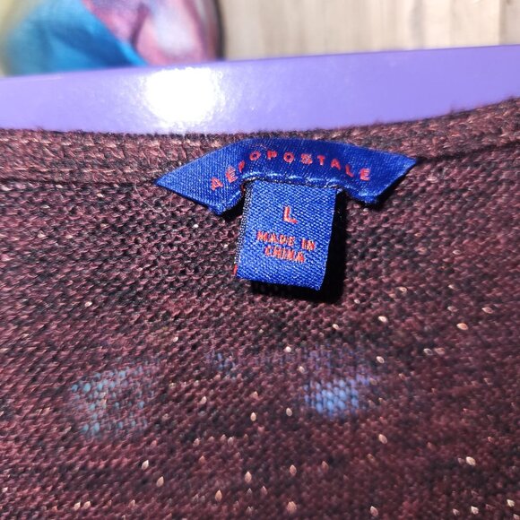 Aéropostale Long Burgundy Speckled Cardigan L - Picture 3 of 4